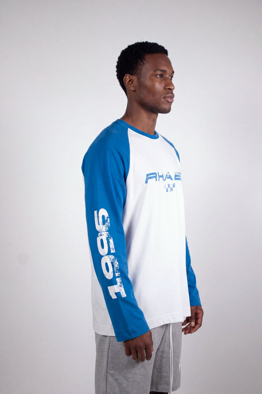 RHAES 1995 Raglan Long Sleeve — 1995 sleeve print, three-quarter view