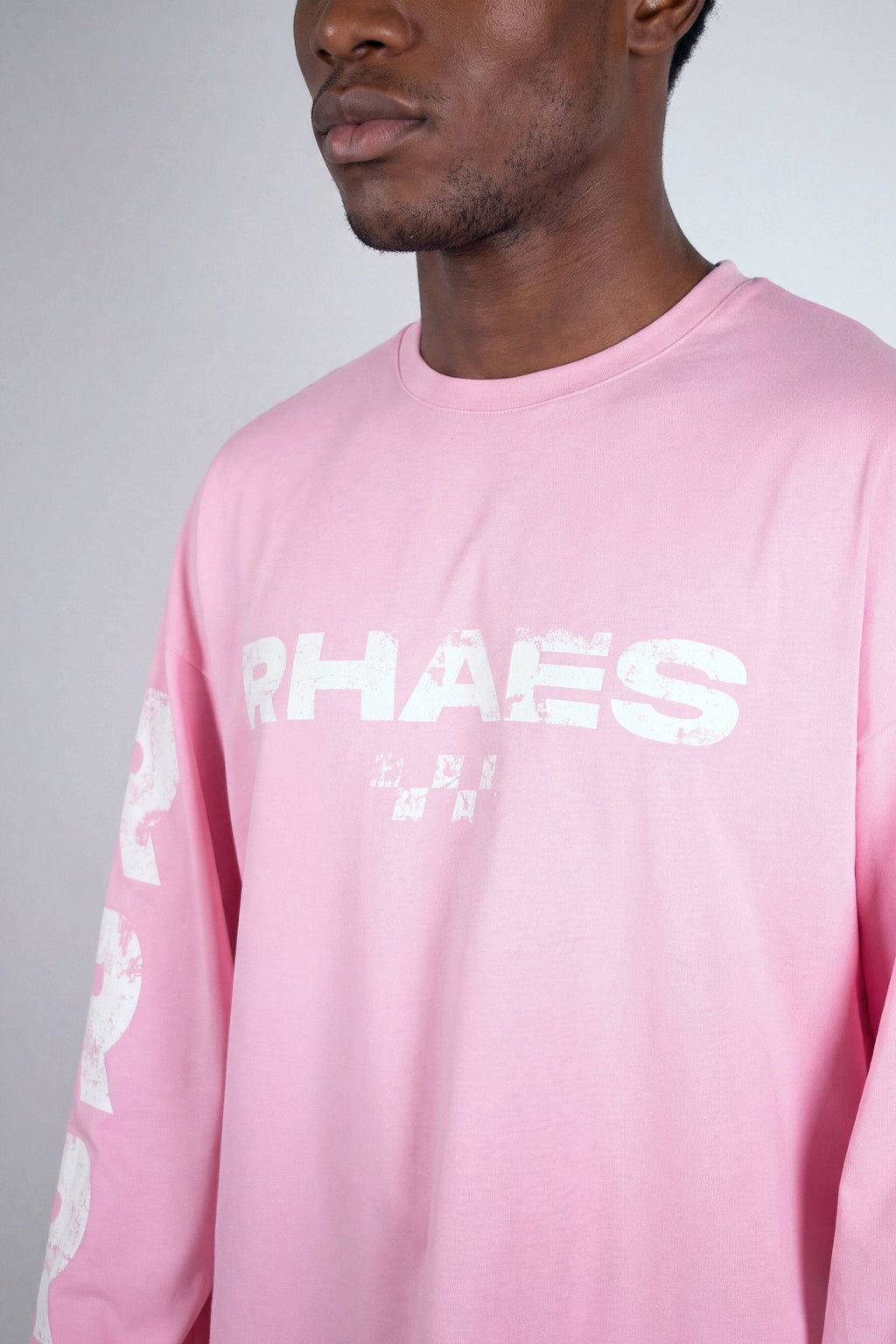 RHAES 22 Long Sleeve in Soft Pink — chest print detail